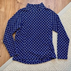 Land’s End Size Small Fleece Turtleneck pullover Navy Polkadot